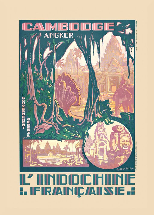 RPW Roystone Print Works Vintage Travel Cambodia 'Angkor Watt and Indochine', France, 1930's, Reproduction 250gsm Gloss A4 & A3 Vintage Art Deco Travel Poster wall art poster – printed in Yorkshire