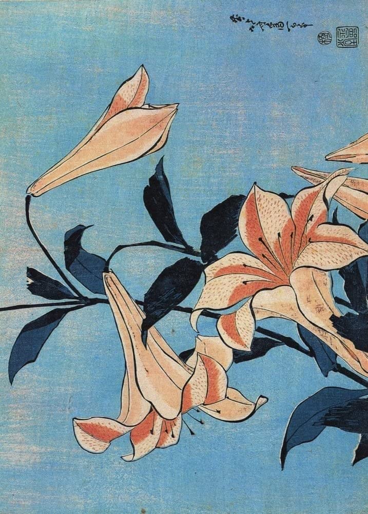 RPW Roystone Print Works Hokusai 'Trumpet Lilies', Japan, 18-19th Century, Reproduction gloss A4 & A3 Ukiyo-e Classic Art Poster wall art poster – printed in Yorkshire