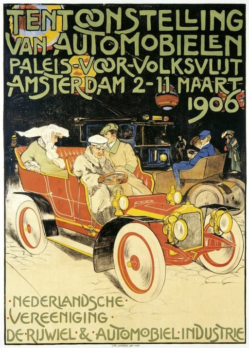 RPW Roystone Print Works Vintage Automobile 'Amsterdam Automobile Exhibition', Holland, 1906, Reproduction 250gsm A4 & A3 Vintage Art Nouveau Automobile Poster wall art poster – printed in Yorkshire