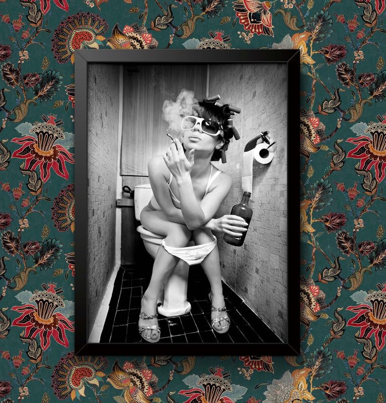 Party Girl On Toilet black and white Wall Art Photo Picture Print Poster wall art poster – printed in Yorkshire