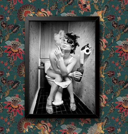 Party Girl On Toilet black and white Wall Art Photo Picture Print Poster wall art poster – printed in Yorkshire