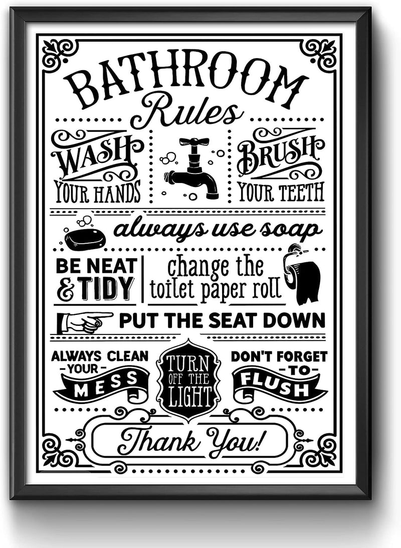 Bathroom Rules Wall Art Print Poster Home Student Dorm Home DŽcor A4 and A3 Framed/Unframed wall art poster – printed in Yorkshire
