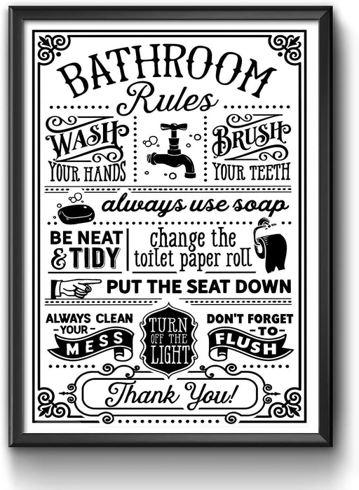 Bathroom Rules Wall Art Print Poster Home Student Dorm Home DŽcor A4 and A3 Framed/Unframed wall art poster – printed in Yorkshire