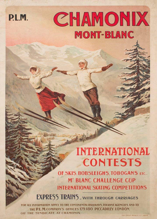 RPW Roystone Print Works Vintage Travel France 'Chamonix Mont-Blanc and Winter Sports', 1900's, Reproduction 250gsm Gloss A4 & A3 Vintage Art Nouveau Travel Poster wall art poster – printed in Yorkshire