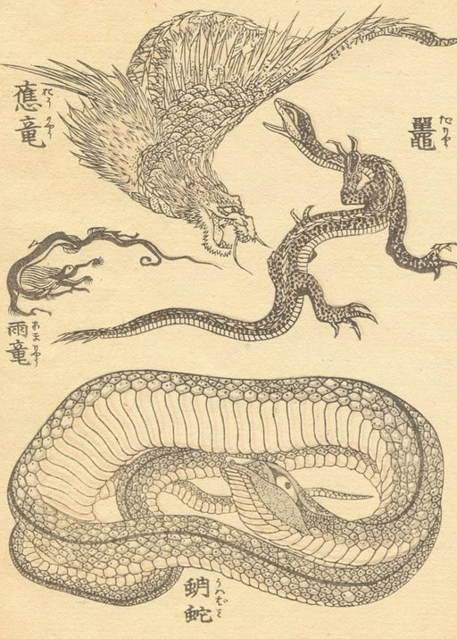 RPW Roystone Print Works Hokusai 'an Eagle Dragon, a Rain Dragon, a Python', Japan, 18-19th Century, Reproduction gloss A4 & A3 Ukiyo-e Classic Art Poster wall art poster – printed in Yorkshire