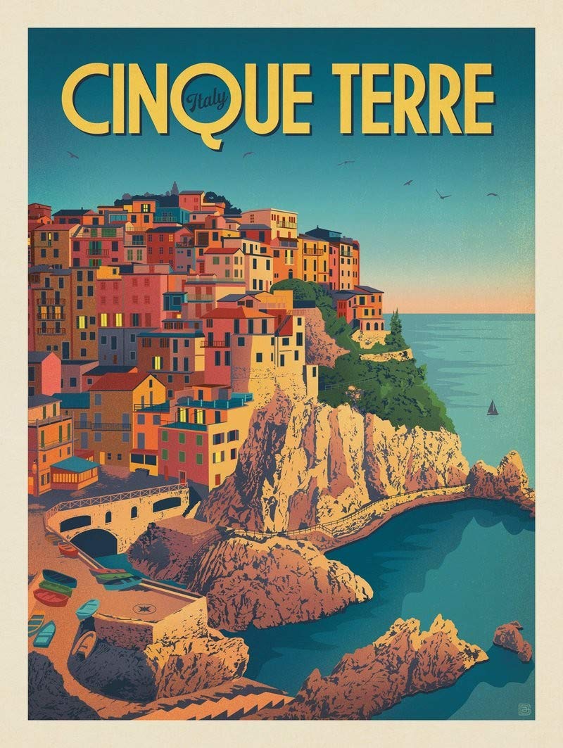 Cinque Terre Vintage Italy Italian Travel Tourism Poster Wall Art A3 & A4 Reprint wall art poster – printed in Yorkshire