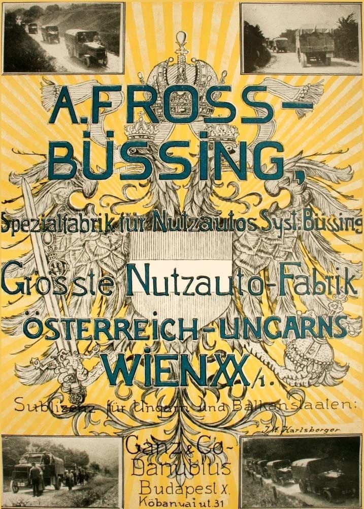 RPW Roystone Print Works Vintage Automobile 'Fross Bussing Automobile Manufacturers', Austria-Hungary, 1916, Reproduction 250gsm A4 & A3 Vintage Automobile Poster wall art poster – printed in Yorkshire