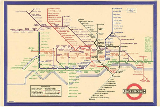 Vintage London Tube Map 1933 Wall Art Poster A4 & A3 size 250gsm Gloss Borderless print wall art poster – printed in Yorkshire