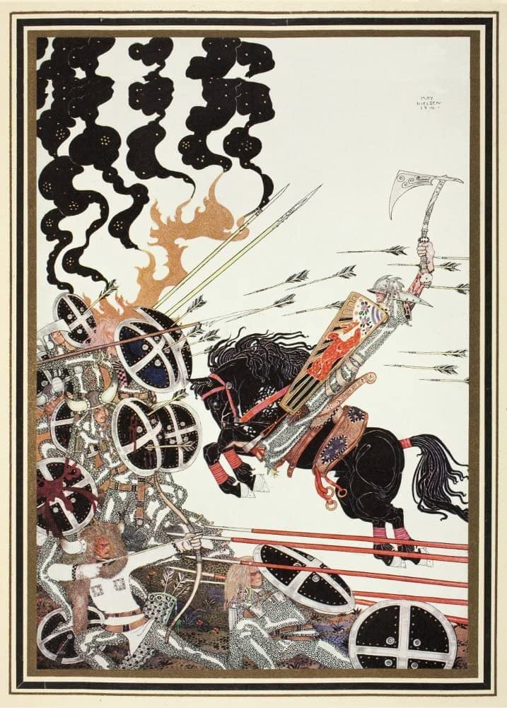 RPW Roystone Print Works Kay Nielsen 'The Lad in The Battle', from 'East of The Sun and West of The Moon', Denmark, 1914, Reproduction 250gsm A4 & A3 Vintage Classic Art Nouveau Poster wall art poster – printed in Yorkshire