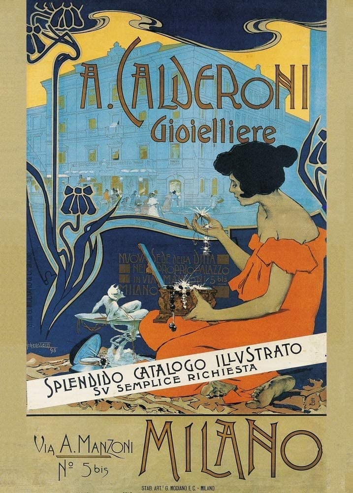 Adolfo Hohenstein 'A Calderoni Jeweler', Germany, 1898, Reproduction Vintage 250gsm Classic Art Nouveau Poster Print wall art poster – printed in Yorkshire