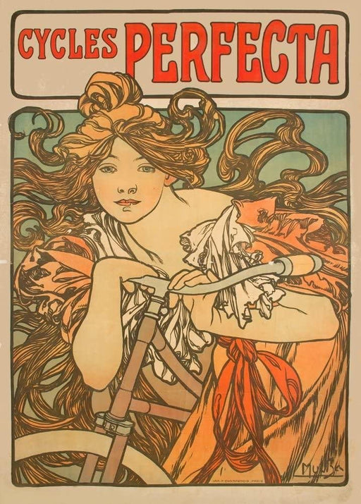 Vintage Cycling 'Perfecta Cycles', France, 1902, Alphonse Mucha, Reproduction 250gsm A4 & A3 Vintage Art Nouveau Cycling Poster Print wall art poster – printed in Yorkshire
