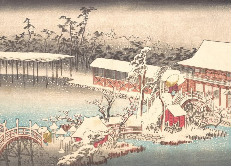 RPW Roystone Print Works Hiroshige 'Tenmangu Shrine at Kameido in Snow', Japan, 19th Century, Reproduction gloss A4 & A3 Vintage Classic Ukiyo-e Art Poster wall art poster – printed in Yorkshire