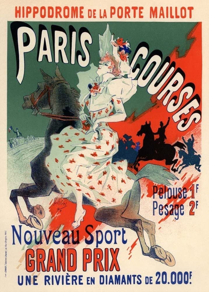 RPW Roystone Print Works Jules Cheret 'Paris Courses Grand Prix Hippodrome de la Porte Maillot', France, 1890, Reproduction 250gsm A4 & A3 Vintage Classic Art Nouveau Poster wall art poster – printed in Yorkshire