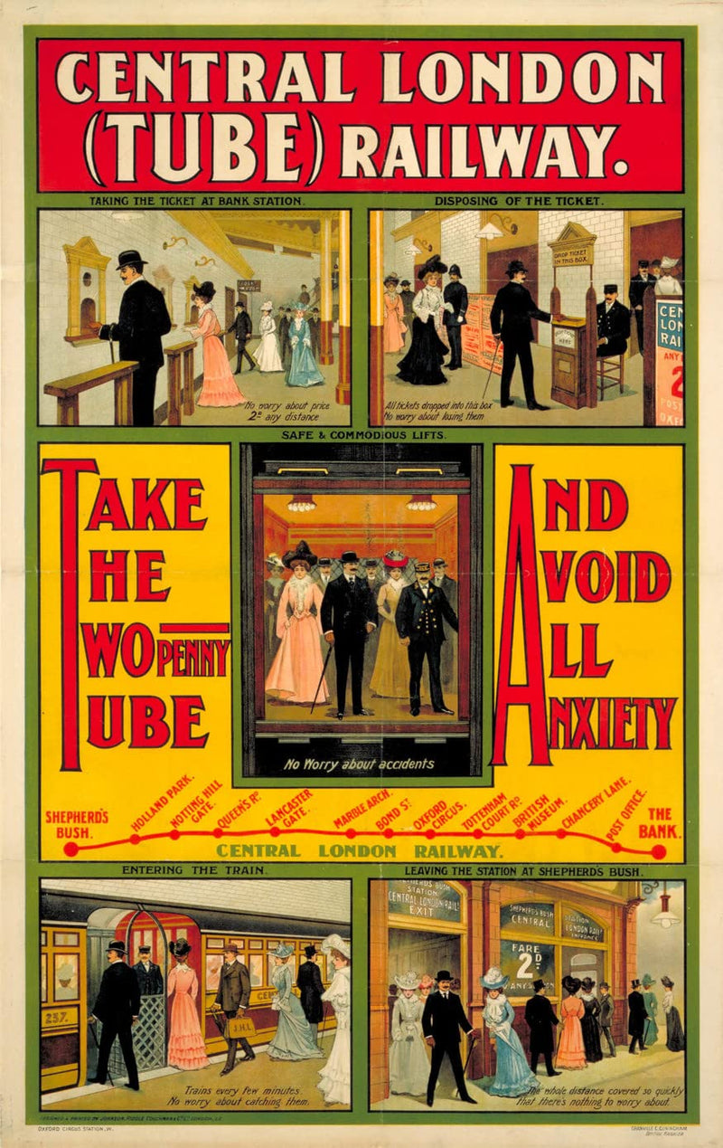 Vintage London 1905 Central Tube Railway Poster Wall Art Print A4 & A3 wall art poster – printed in Yorkshire