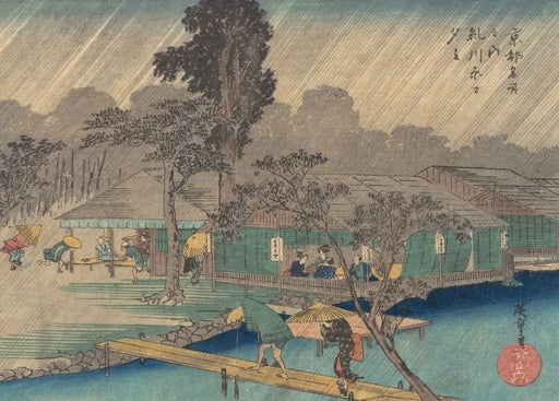 RPW Roystone Print Works Hiroshige 'Tea-Houses on The Bank of The Tadasu River in a Shower', Japan, 19th Century, Reproduction gloss A4 & A3 Vintage Classic Ukiyo-e Art Poster wall art poster – printed in Yorkshire