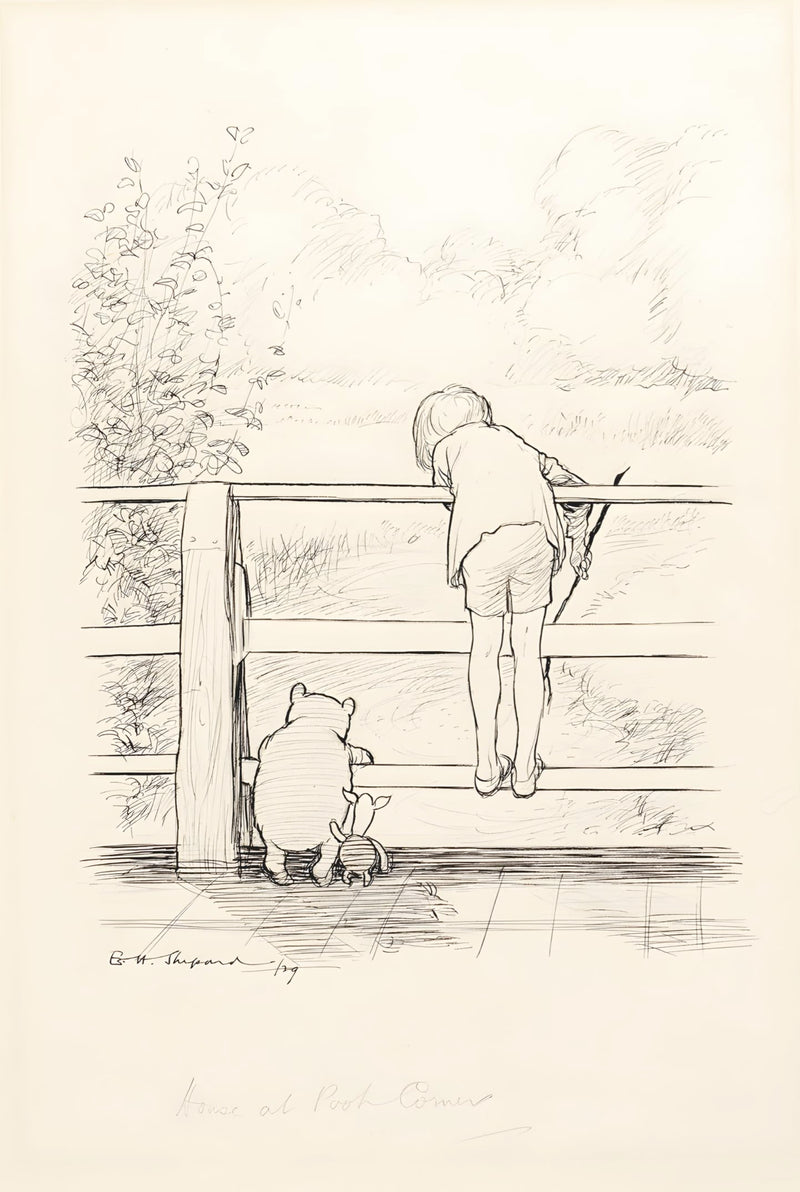 Winnie the pooh 1926 illustration sketch on the bridge by E.H. Shepard Poster Wall Art Print wall art poster – printed in Yorkshire