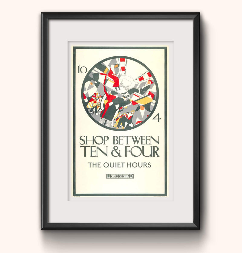 RPW Vintage Railway Travel Poster Advert By Underground Shop Between 10 & 4, The quiet hours wall art poster – printed in Yorkshire