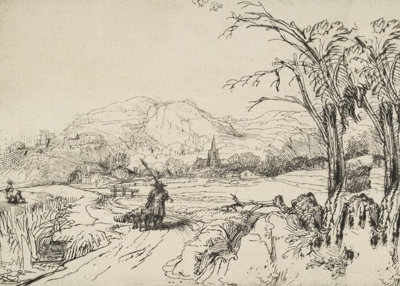 RPW Roystone Print Works Rembrandt 'Landscape with a Shepherd and a Dog', Netherlands, 1653, Reproduction 250gsm A4 & A3 Vintage Classic Art Poster wall art poster – printed in Yorkshire