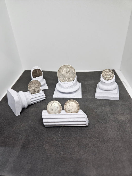 Funky Print 3D Printed Roman Column Coin Display Stands, Set of 5, White Decorative Holders for Coins, Medals and Collectibles, Handmade in UK wall art poster – printed in Yorkshire