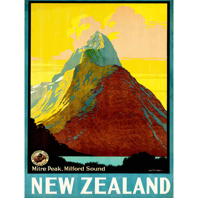 Funky Print TRAVEL TOURISM NEW ZEALAND MILFORD SOUND MITRE PEAK MOUNTAIN A4 / A3 wall art poster – printed in Yorkshire