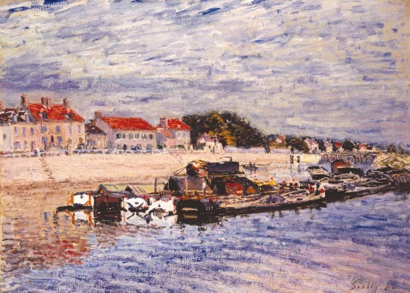Alfred Sisley 'Barges on The Loing at Saint-Mammes', 1885, British, Impressionism, Reproduction 250gsm A4 & A3 Vintage Classic Art Poster Print wall art poster – printed in Yorkshire