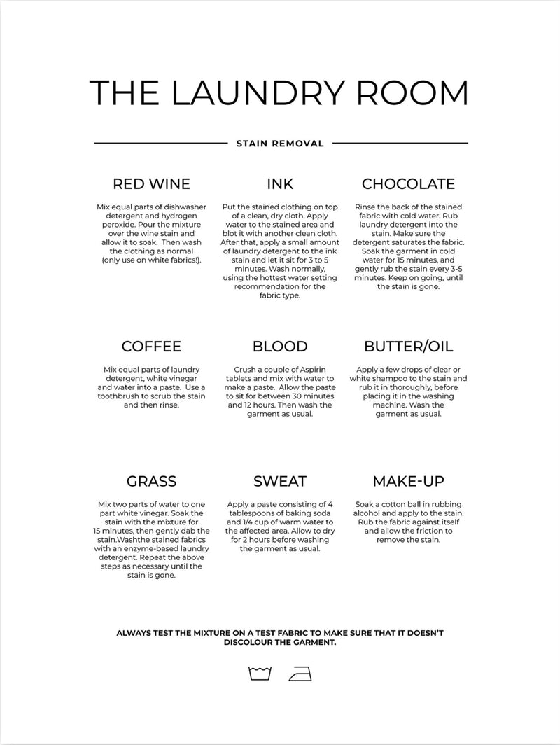 Laundry Room Stain Removal Guide washing sign Framed/Unframed Home Student Dorm Wall Art Print Poster Home DŽcor Various Sizes wall art poster – printed in Yorkshire
