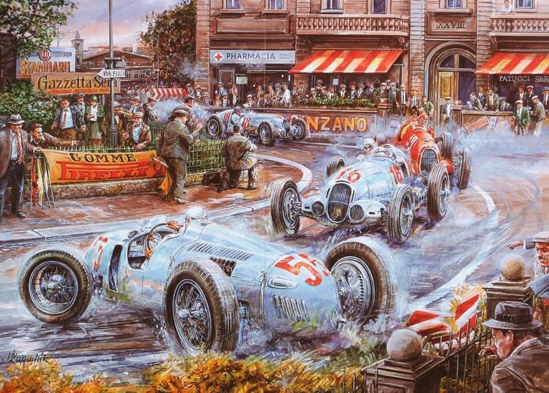 RPW Roystone Print Works Vintage Automobile 'The Skid', Reproduction 250gsm A4 & A3 Vintage Automobile Racing Poster wall art poster – printed in Yorkshire