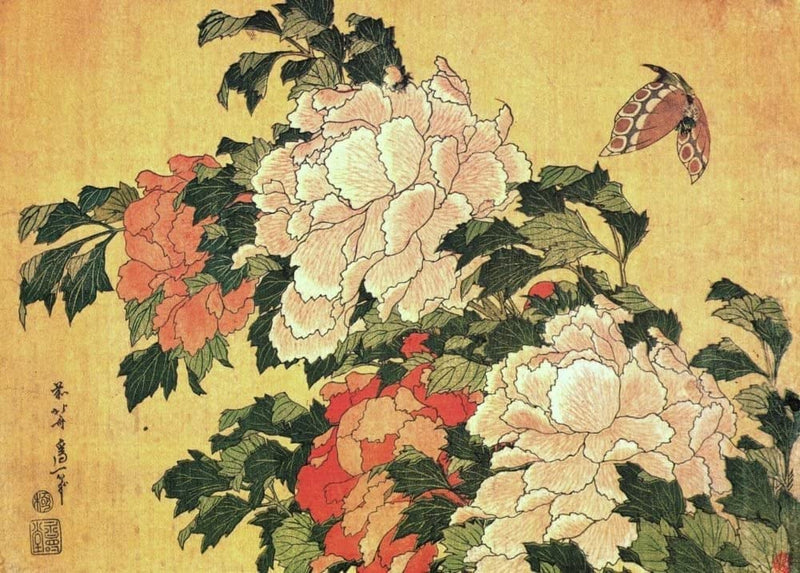 RPW Roystone Print Works Hokusai 'Poppies', Japan, 18-19th Century, Reproduction gloss A4 & A3 Ukiyo-e Classic Art Poster wall art poster – printed in Yorkshire