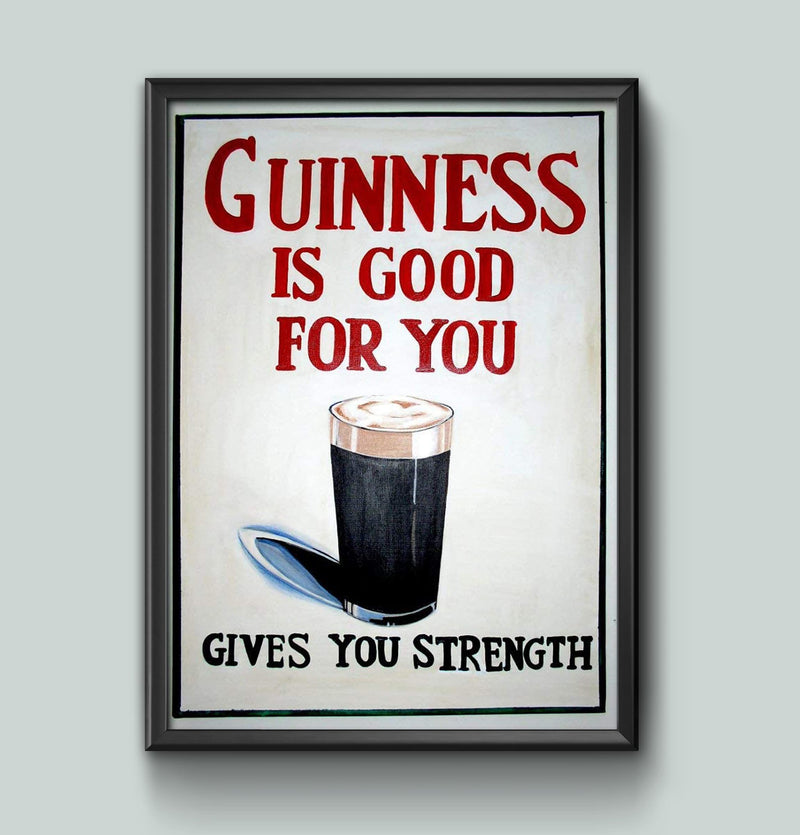 RPW Roystone Print Works Vintage Beers, Wines and Spirits 'Guinness is Good for You, Gives You Strength', Reproduction 250gsm Gloss A4 & A3 Vintage Poster wall art poster – printed in Yorkshire