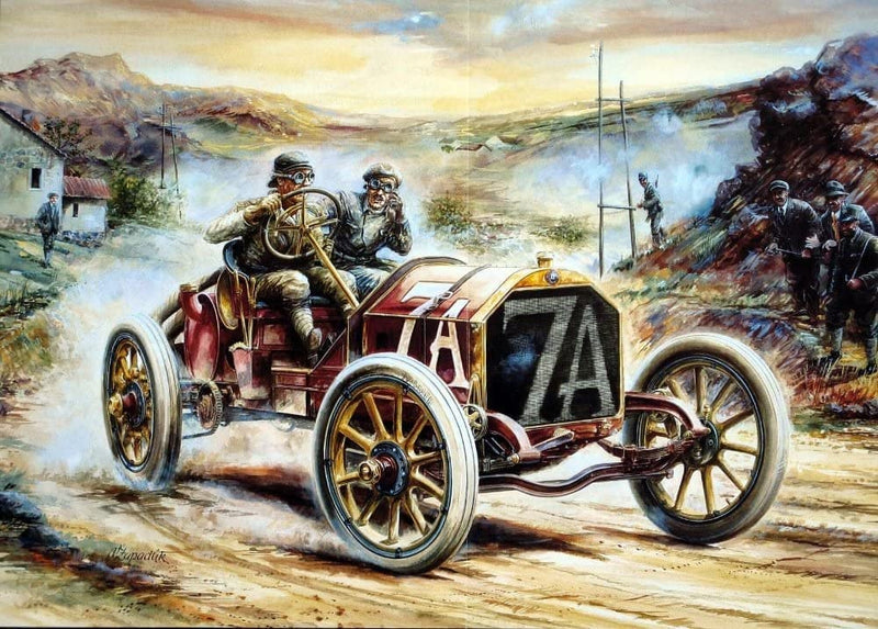 RPW Roystone Print Works Vintage Automobile 'Leaving The Dust Behind', Reproduction 250gsm A4 & A3 Vintage Automobile Racing Poster wall art poster – printed in Yorkshire
