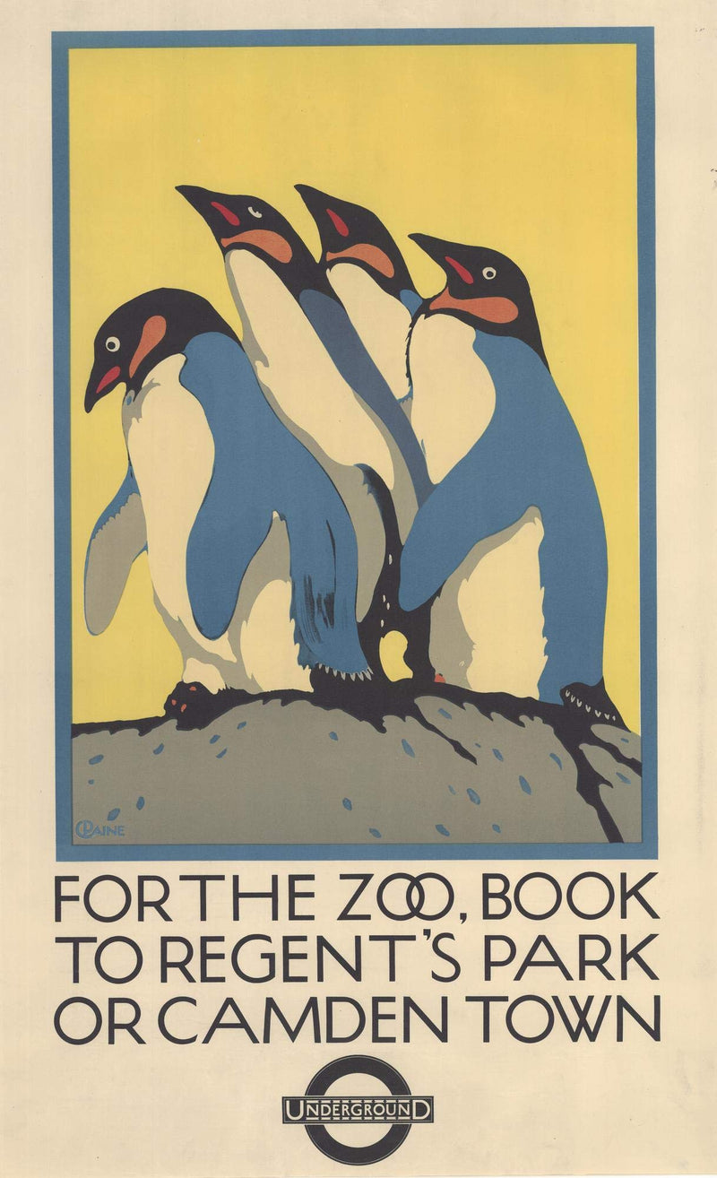 RPW Vintage A3 Travel Poster Advert 1920's For the Zoo Penguin's Regents Park Camden Town London Zoo wall art poster – printed in Yorkshire