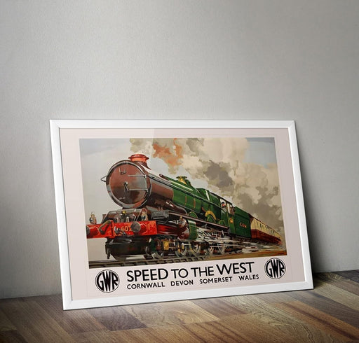 Vintage Speed West Cornwall Devon Wales GWR Railway Travel Poster Wall Art A3 & A4 Re-Print wall art poster – printed in Yorkshire