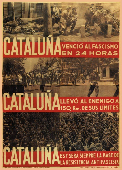 RPW Roystone Print Works Vintage Spanish Civil War Propaganda 'Cataluna, Fascism Defeated', Spain, 1936-39, Reproduction 250gsm Gloss A4 & A3 Vintage Propaganda Poster wall art poster – printed in Yorkshire