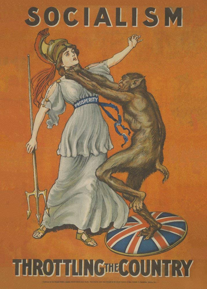 RPW Roystone Print Works Vintage Conservative Party Propaganda 'Socialism is Throttling The Country', 1909, Reproduction 250gsm Gloss A4 & A3 Vintage British Propaganda Poster wall art poster – printed in Yorkshire