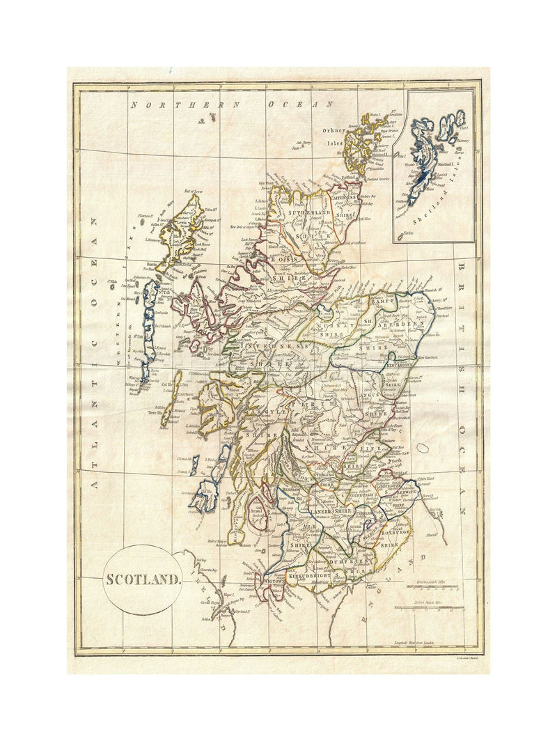 1799 Clement Cruttwell Map Scotland Vintage Art Frame Wall Art Print A4 and A3 wall art poster – printed in Yorkshire