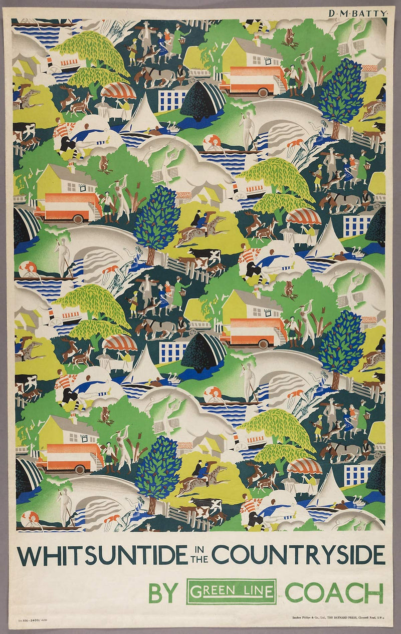 RPW Vintage Travel Poster Advert 1920's whitsuntide in the countryside by green line coach wall art poster – printed in Yorkshire