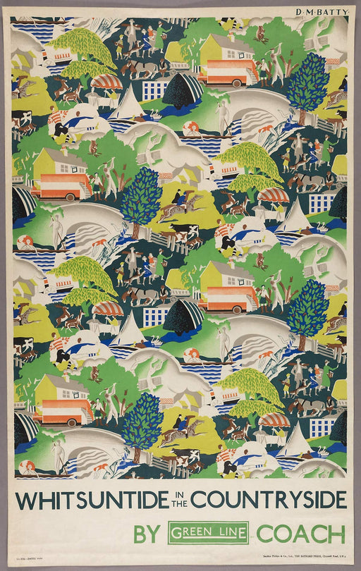 RPW Vintage Travel Poster Advert 1920's whitsuntide in the countryside by green line coach wall art poster – printed in Yorkshire