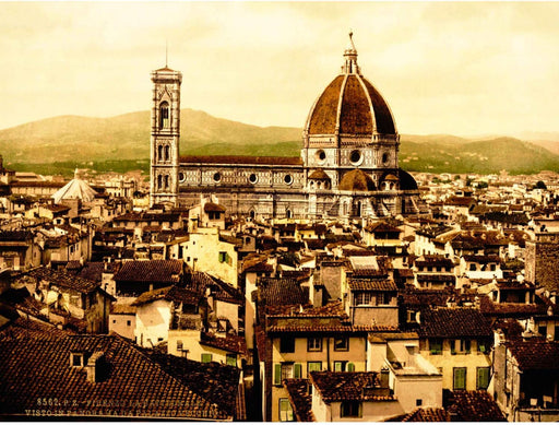 VINTAGE PHOTOGRAPHY COLOUR TINT FLORENCE ITALY CATHEDRAL ROOFTOPS ART POSTER PRINT PICTURE A4 / A3 wall art poster – printed in Yorkshire