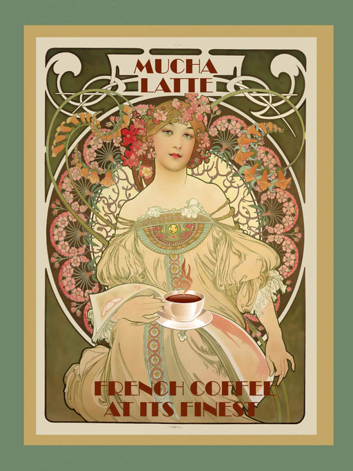 RPW Vintage advertisement Poster A3 Mucha Latte French Coffee at its finest Borderless Gloss print wall art poster – printed in Yorkshire