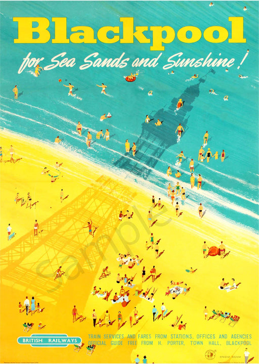 Vintage British Rail Poster Wall Art A3 & A4 Blackpool Beach/Tower Tourism Advert Print Holiday wall art poster – printed in Yorkshire