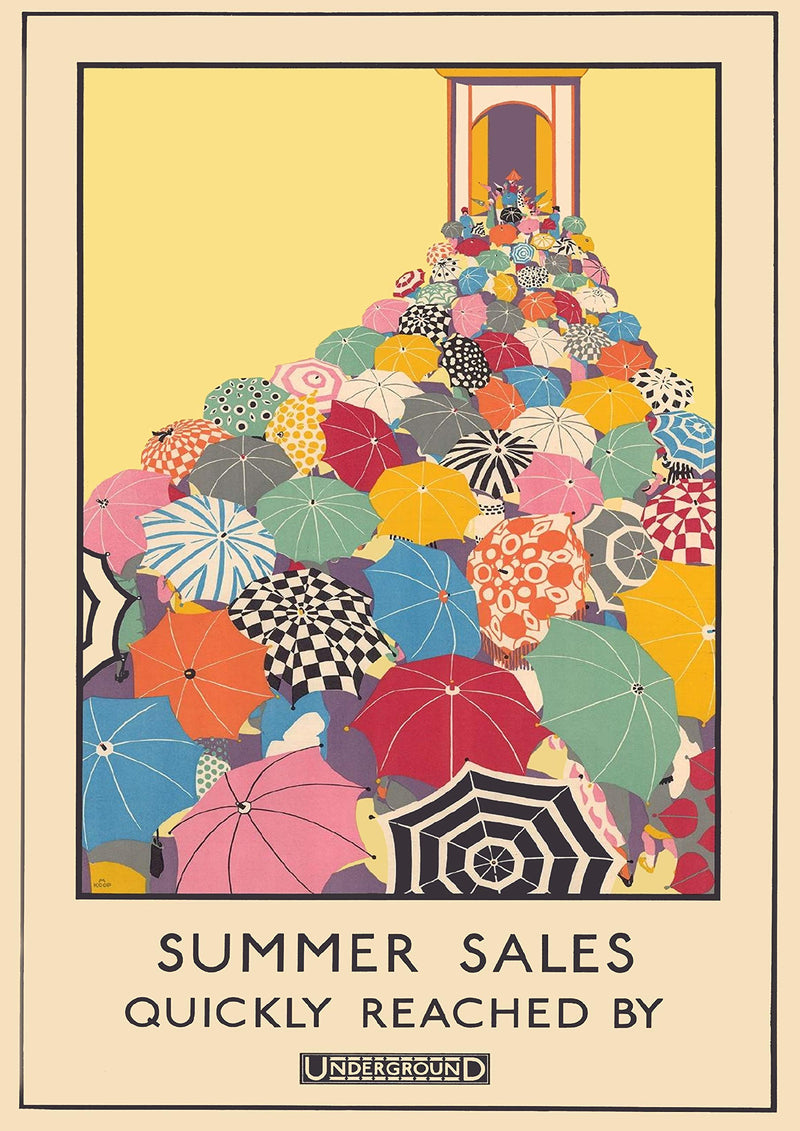 RPW Vintage London SUMMER SALES QUICKLY REACHED BY UNDERGROUND 1920's Wall Art Poster A4 and A3 size 250gsm Gloss Borderless print wall art poster – printed in Yorkshire