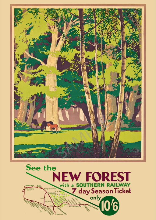 Vintage Railway Poster Wall Art A3 & A4 New Forest Southern Railway Train Travel Tourism Advert Art Print wall art poster – printed in Yorkshire