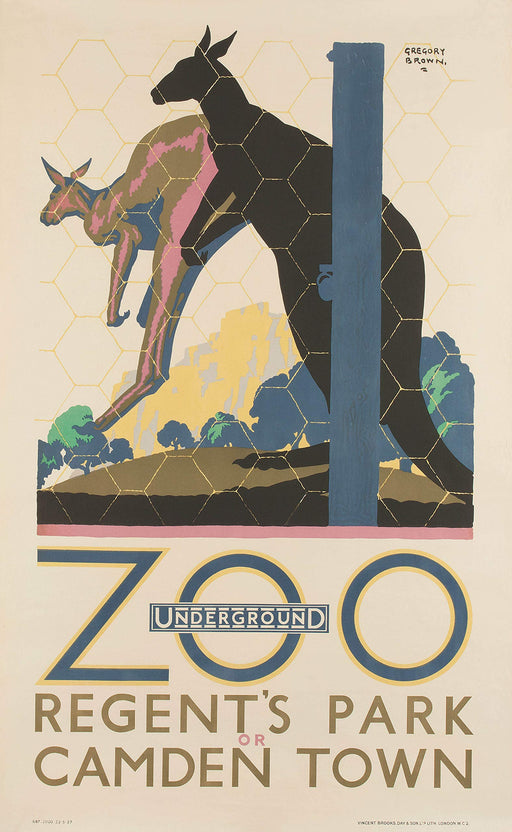 RPW Vintage A3 Travel Poster Advert 1920's For the Zoo Kangaroo Regents Park Camden Town London Zoo wall art poster – printed in Yorkshire