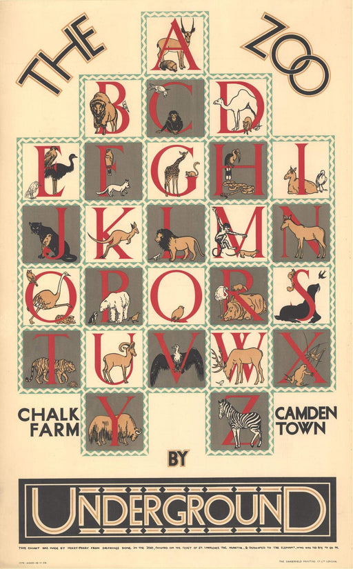 RPW Vintage A3 Travel Poster Advert 1920's For the Zoo alphabet Camden Town London Zoo wall art poster – printed in Yorkshire