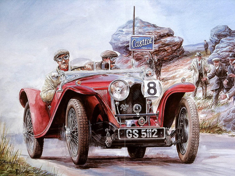 RPW Roystone Print Works Vintage Automobile 'Number Eight Passes', Reproduction 250gsm A4 & A3 Vintage Automobile Racing Poster wall art poster – printed in Yorkshire