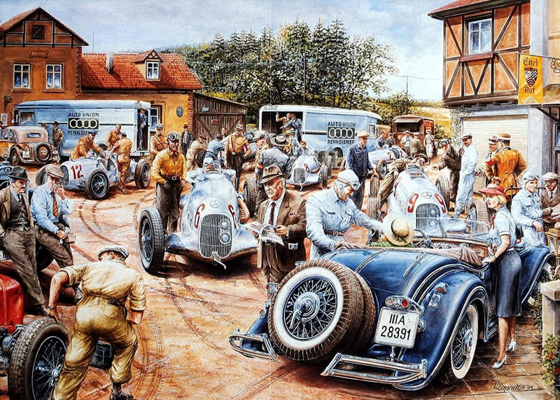 RPW Roystone Print Works Vintage Automobile 'The Pit Stop', Reproduction 250gsm A4 & A3 Vintage Automobile Racing Poster wall art poster – printed in Yorkshire