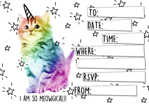 Roystone Print Works 20 x A5 Unicorn Kitten Girls Birthday party invitations with envelopes invites fun Cute wall art poster – printed in Yorkshire