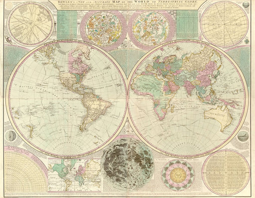 Vintage 1780 Historical Antique Old Map Of World Globe Poster Wall Art A3 & A4 RePrint wall art poster – printed in Yorkshire