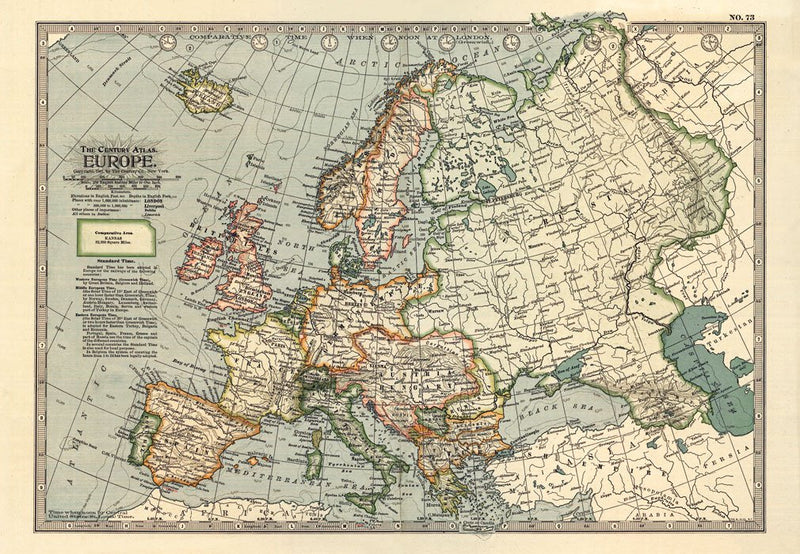 Vintage 1897 Historical Antique Art Old Map Of Europe Poster Wall Art A3 & A4 RePrint wall art poster – printed in Yorkshire