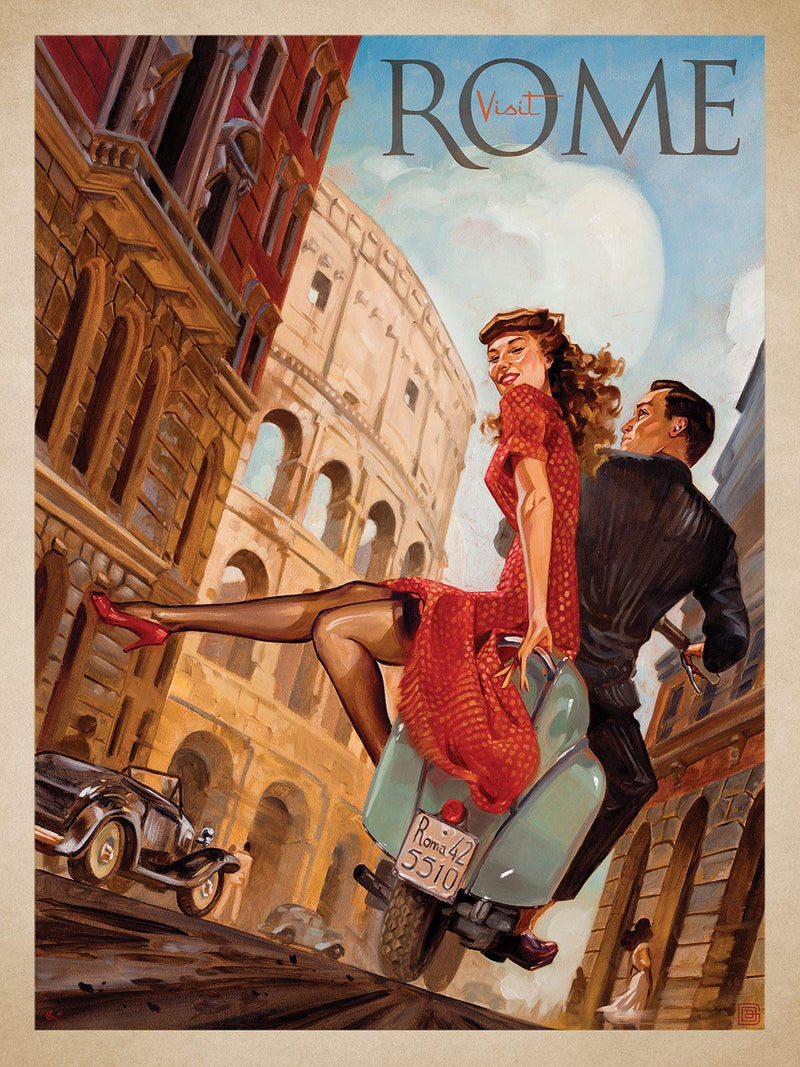 Funky Print VISIT ROME ART DECO VINTAGE ITALY ITALIAN TRAVEL TOURISM Poster Wall Art A3 & A4 REPRINT wall art poster – printed in Yorkshire